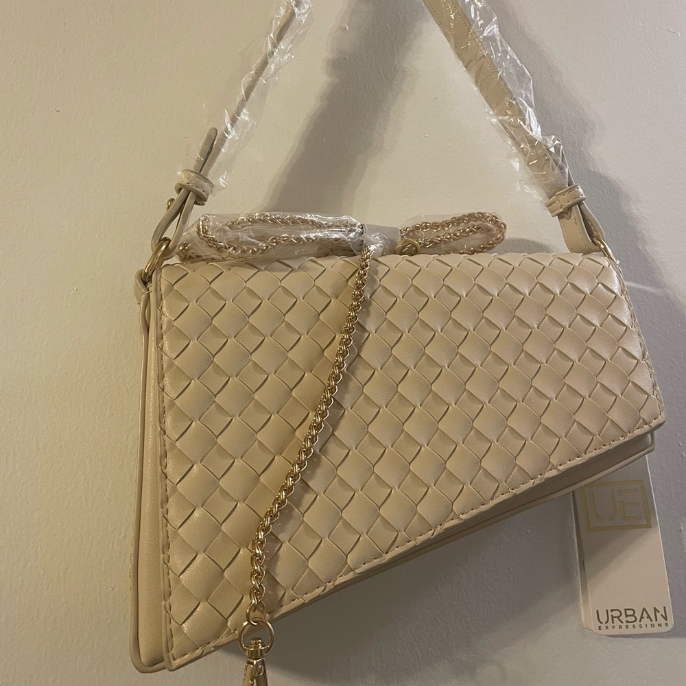 Urban Expressions Beige Woven Shoulder Bag